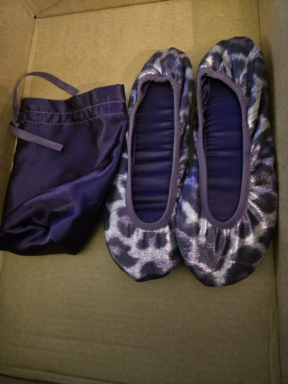 Foldable Metallic Purple Ballet Flats with Travel Pouch